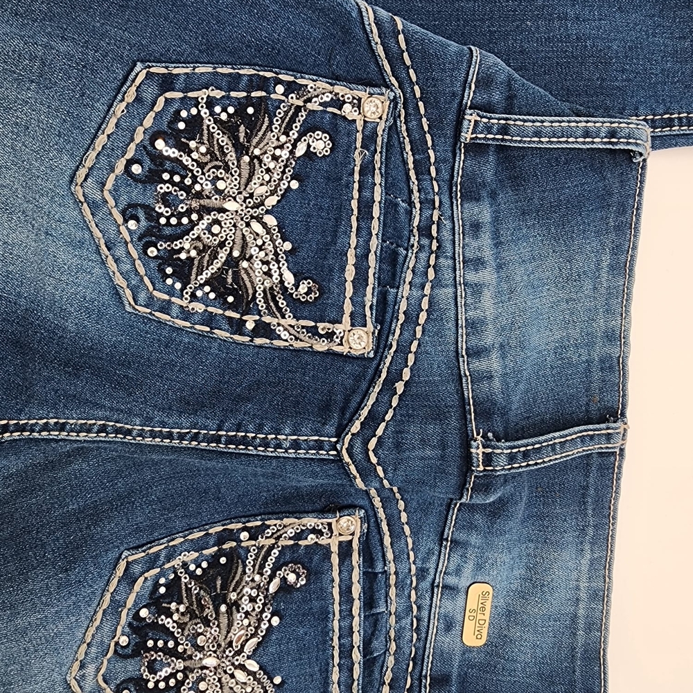 Miss Me Blue Skinny Jeans with Intricate Embroidery